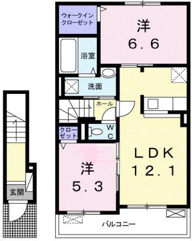 メゾンドK2国府(2LDK/2階)の間取り写真
