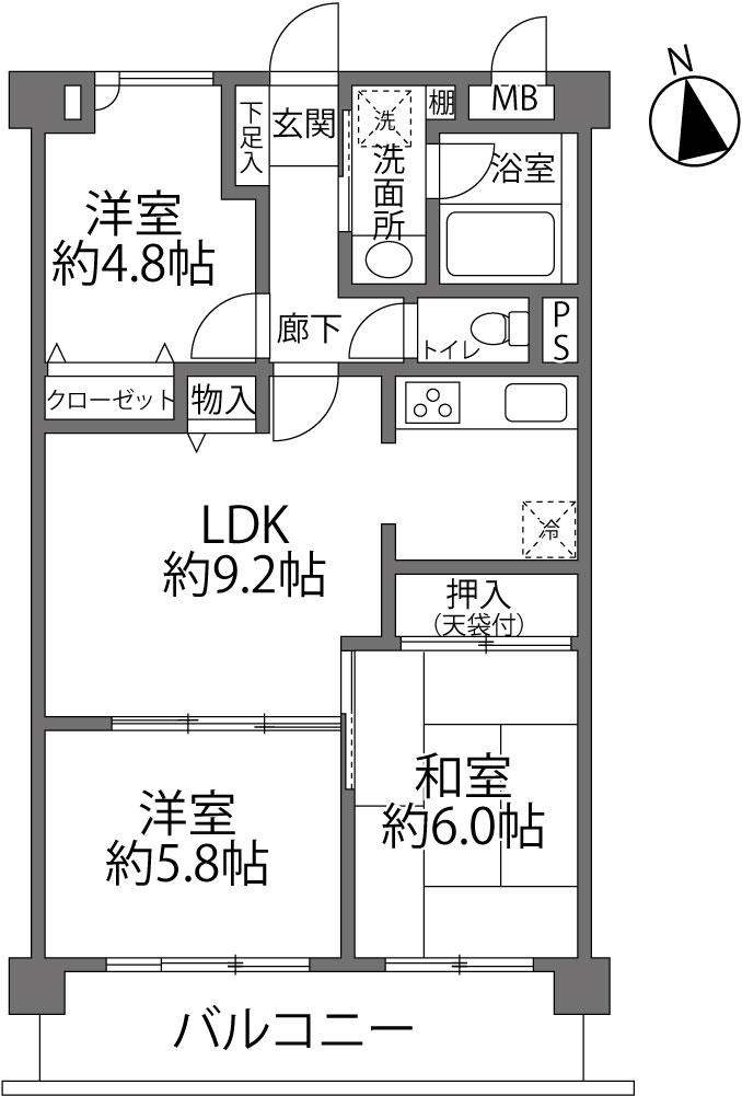 ライオンズガーデン浦和西(3LDK/4階)の間取り写真