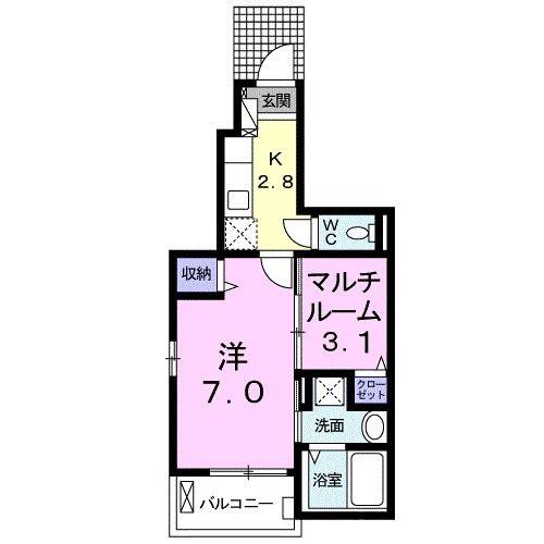 プライムタウンD(1K/1階)の間取り写真