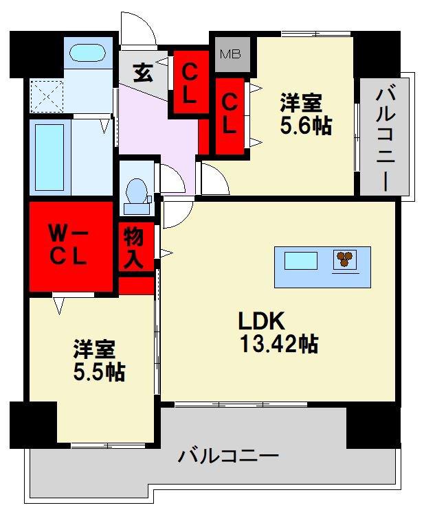 プレジデンス ざ・荒江(2LDK/13階)の間取り写真