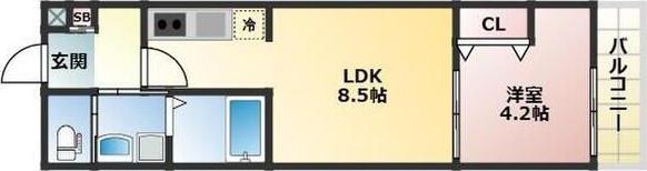 ALEGRIA大津(1LDK/3階)の間取り写真