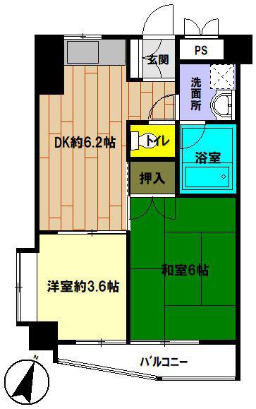 メゾンマルセ南糧(2DK/3階)の間取り写真