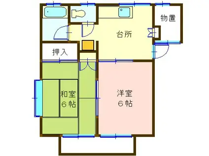 ウエストハウス(2K/2階)の間取り写真