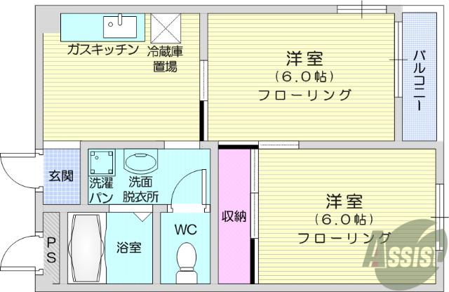 コーポ砂押南(2DK/3階)の間取り写真
