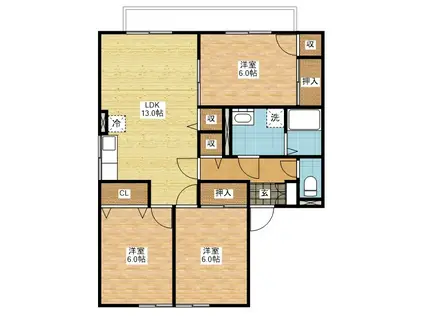 まなび野参番館(3LDK/1階)の間取り写真