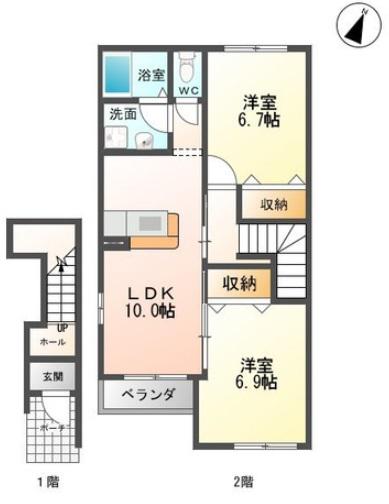 ツインクル コモ(2LDK/2階)の間取り写真