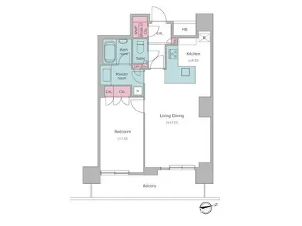 レジディアタワー目黒不動前(1LDK/9階)の間取り写真