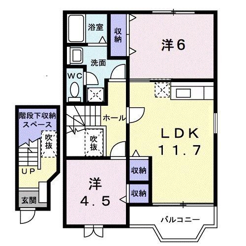 フラット・ハイムA(2LDK/2階)の間取り写真
