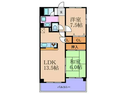 フォンティーヌ江坂(2LDK/3階)の間取り写真