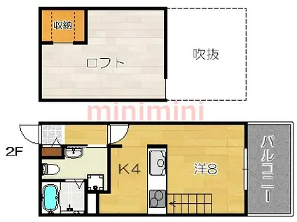 FULL HOUSE WAKAZONO(1K/2階)の間取り写真