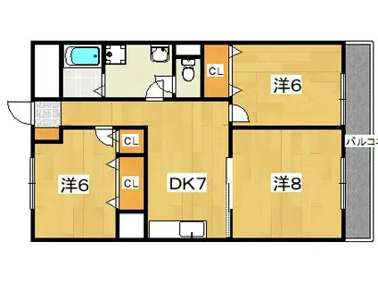 山喜マンション(3DK/3階)の間取り写真