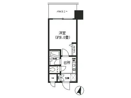 ヴィラコート横浜(1K/6階)の間取り写真