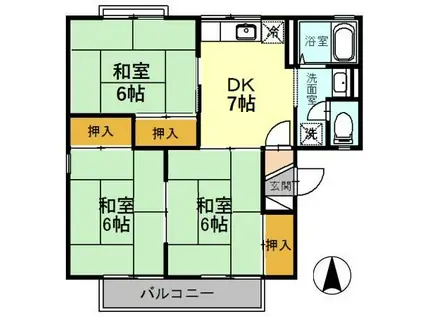 ベルシアHII棟(3DK/2階)の間取り写真