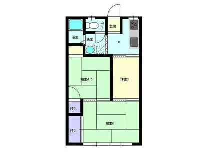 スカイハイツ堂ノ前(2K/2階)の間取り写真