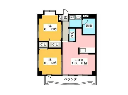 ル・シエル(2LDK/7階)の間取り写真