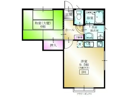 多賀台ヒルズアパート1号棟(1LDK/2階)の間取り写真