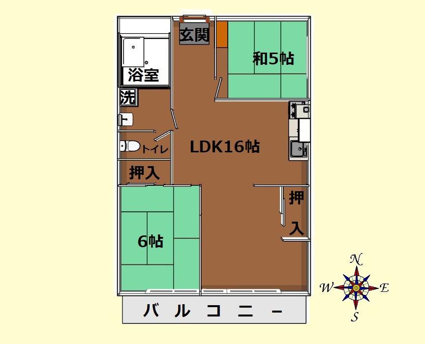 銀杏町ハイツ(2LDK/3階)の間取り写真