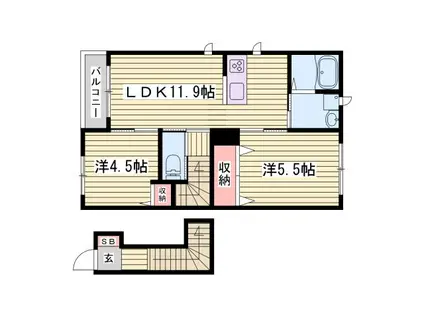 セルディーナ A(2LDK/2階)の間取り写真