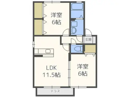 プロスタンス C棟(2LDK/1階)の間取り写真