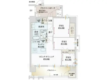ザ・サンメゾン大濠公園(3LDK/7階)の間取り写真