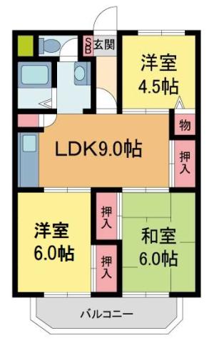 パールハイツ竹若(3LDK/4階)の間取り写真