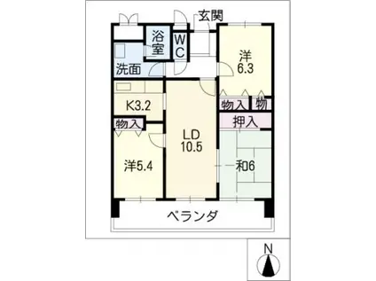 クレスト石川橋(3LDK/2階)の間取り写真