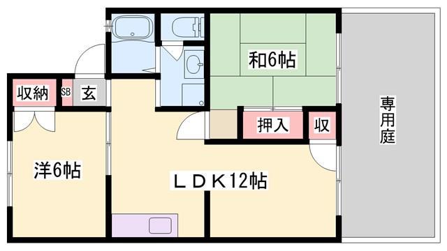 ラ・ジュネスB棟(2LDK/1階)の間取り写真