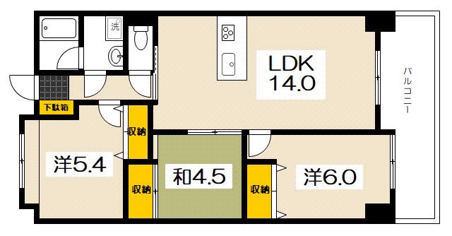 スカイアーク51五日市(3LDK/4階)の間取り写真