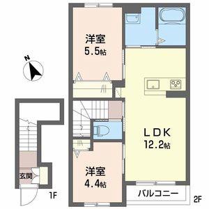 ＪＲ加古川線 社町駅 バス乗車時間：36分 最寄りバス停で下車 徒歩5分 2階建 築1年(2LDK/2階)の間取り写真