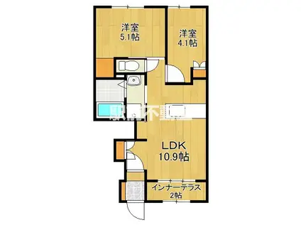 フローラリア原(2LDK/1階)の間取り写真