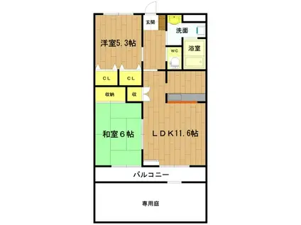 シャインエトワール(2LDK/1階)の間取り写真