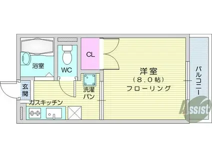 ベルトピア仙台Ⅰ(1K/1階)の間取り写真