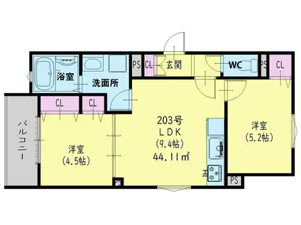 ラモーナ高見の里(2LDK/2階)の間取り写真