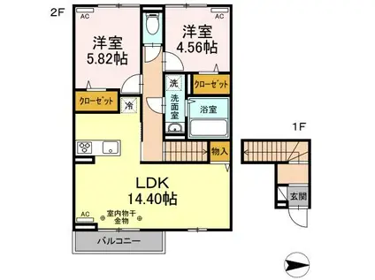 エスポワール(2LDK/2階)の間取り写真