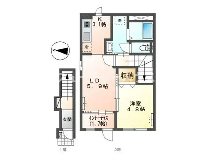 アン ルシオール(1LDK/2階)の間取り写真