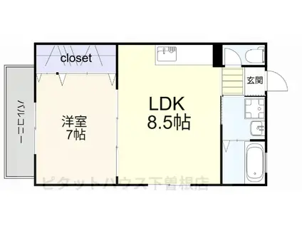 トレゾア湯川新町(1LDK/2階)の間取り写真