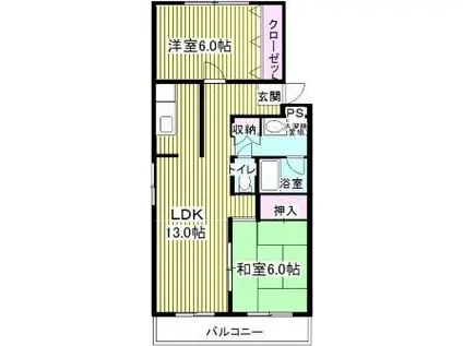 グランドにしふじ(2LDK/4階)の間取り写真