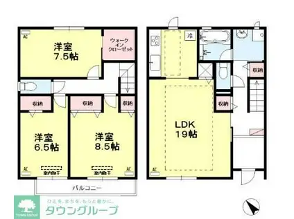 コモレビ大蔵S棟(3LDK/1階)の間取り写真