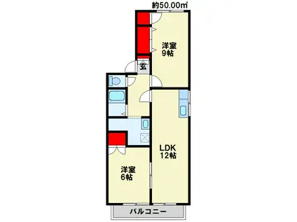ロジェ・三ヶ森(2LDK/1階)の間取り写真