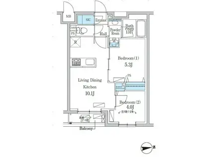 デュオフラッツ千歳船橋(2LDK/1階)の間取り写真