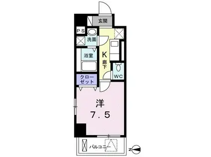 ル・カトレヤ(1K/3階)の間取り写真