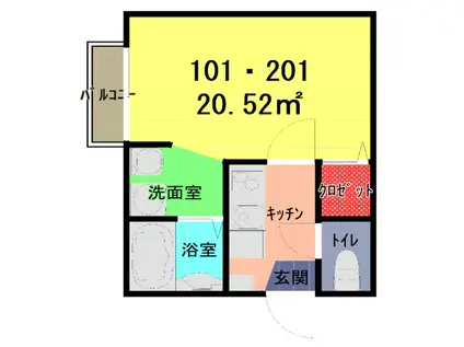 ヴィラート西大宮(1K/2階)の間取り写真