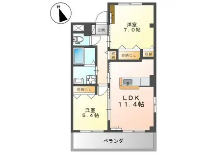 ル・レーヴ グラシュー(2LDK/1階)の間取り写真