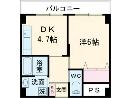 YUWASETA(1DK/7階)の間取り写真