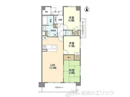 UURコート茨木東中条(3LDK/2階)の間取り写真