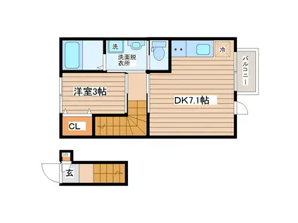 カームコート太子堂(1DK/2階)の間取り写真