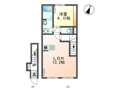 リバーヒルズ中庄(1LDK/2階)の間取り写真