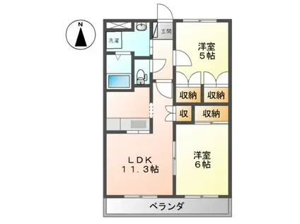 グランディール茅ヶ崎(2LDK/3階)の間取り写真