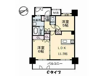グランマスト西条広大前(2LDK/11階)の間取り写真