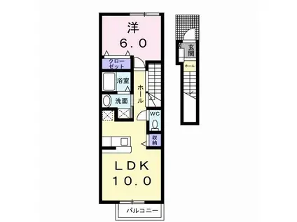 ソレイユF(1LDK/2階)の間取り写真